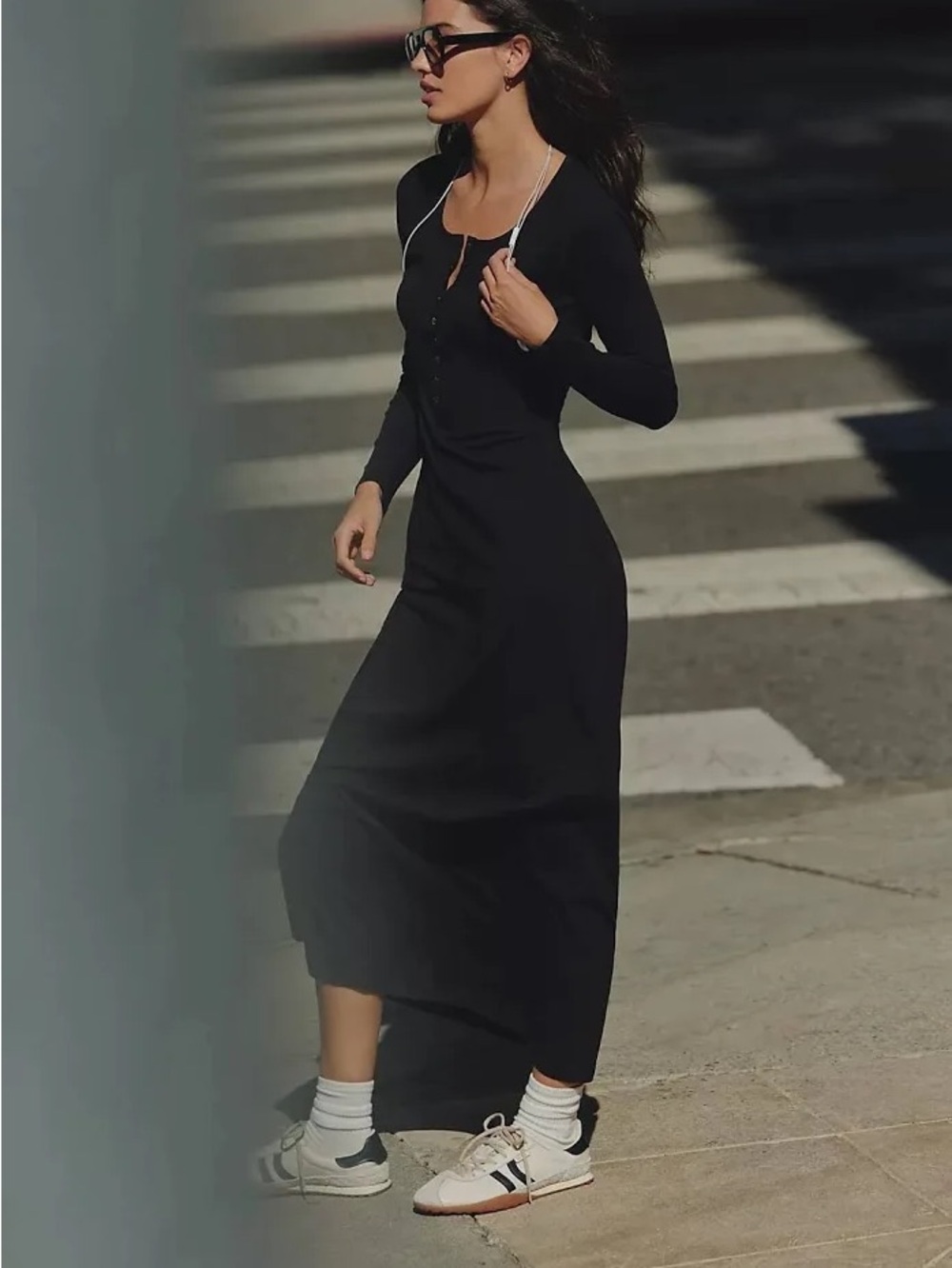 Anthropologie Black Long-Sleeve Maxi Dress